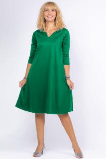 Rochie uni verde intens  A line  midi, cu decolteu traditional