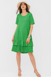 Rochie verde  A line  midi, cu doua volane poale, din in mercerizat