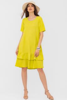 Rochie verde lime  A line  midi, cu doua volane poale, din in mercerizat