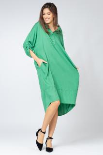 Rochie verde smarald Stella Milani din tencel, cu inel metalic pe spate
