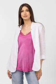 Sacou trendy din in, fara nasturi, alb