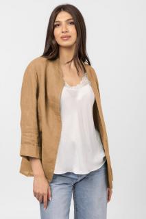 Sacou trendy din in, fara nasturi, camel