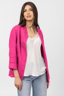 Sacou trendy din in, fara nasturi, fucsia