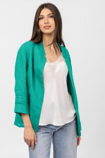 Sacou trendy din in, fara nasturi, turcoaz