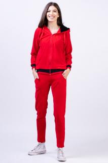 Trening dama doua piese catifea de bumbac rosu cu banda neagra