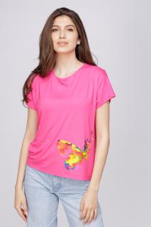 Tricou din vascoza cu imprimeu fluture, fucsia