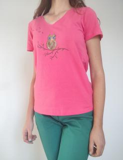 Tricou roz cu  bufnita pictata