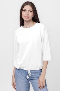 Tricou uni cu maneca 3 4 din tricot de bumbac cu snur la baza, alb