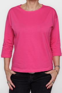 Tricou uni cu maneca 3 4 din tricot de bumbac, fucsia