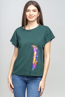 Tricou verde cu panou lateral pana stilizata