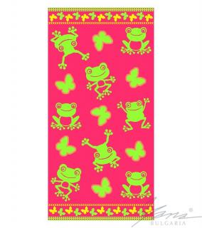 Детска плажна кърпа FROG циклама