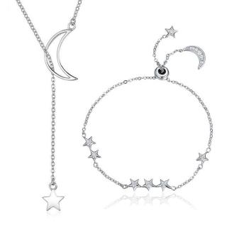 Set bijuterii din argint Star Moon, colier si bratara