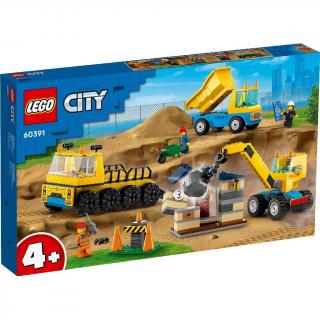 LEGO   City Camioane de constructie si macara cu bila pentru demolari 60391