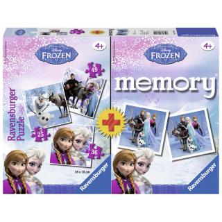 PUZZLE + JOC MEMORY FROZEN 3 BUC IN CUTIE 25 36 49 PIESE