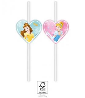 Set 4 paie pentru bautura din hartie, culoare roz cu printese Disney