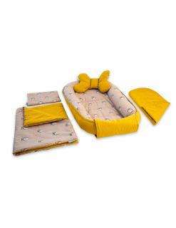 Set 5 piese Baby Nest din Bumbac, model galben bufnita