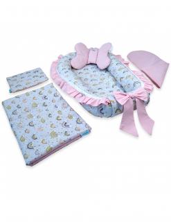 Set 5 piese Baby Nest Premium din Bumbac, curcubeu cu roz deschis