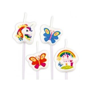 Set de 4 lumanari pentru tort cu unicorn