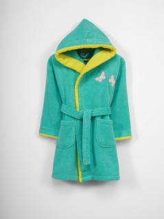 Halat de baie copii, bumbac 100%, Hobby Home, Girl - Dark Water Green Kelebek, 3-6 ani