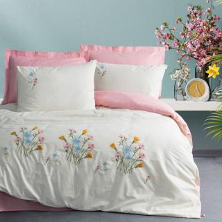 Lenjerie de pat cu broderie, 6 piese, bumbac 100%, Cotton Box, Delbin - Pink