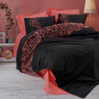 Lenjerie de pat cu broderie, 6 piese, bumbac 100%, Cotton Box, Rosen - Coral