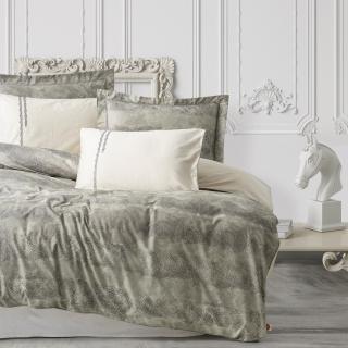 Lenjerie de pat Elite satin  brodata, 6 piese, bumbac 100%, Cotton Box, Sendero - Khaki