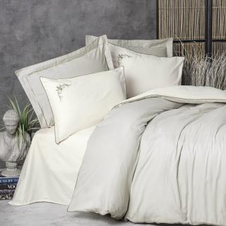 Lenjerie de pat Elite satin  brodata, 6 piese, bumbac 100%, Cotton Box, Teresa - Beige