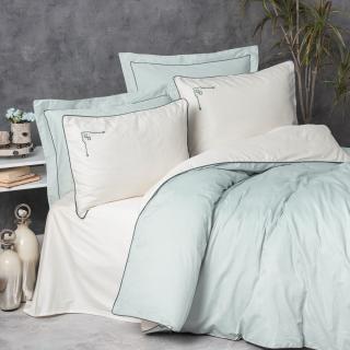 Lenjerie de pat Elite satin  brodata, 6 piese, bumbac 100%, Cotton Box, Vanko - Mint