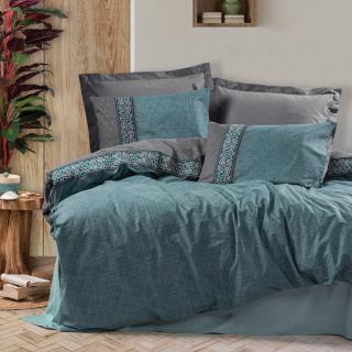 Lenjerie de pat ranforce, doua persoane, bumbac 100%, Cotton Box, Erna - Petrol Blue