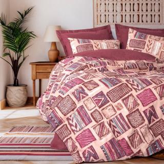 Lenjerie de pat ranforce, doua persoane, bumbac 100%, Cotton Box, Estilıo - Claret Red