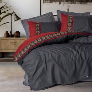 Lenjerie de pat ranforce, doua persoane, bumbac 100%, Cotton Box, Folkart - Lienzo - Anthracite