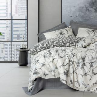 Lenjerie de pat ranforce, doua persoane, bumbac 100%, Cotton Box, Hilaris - Anthracite