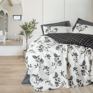Lenjerie de pat ranforce, doua persoane, bumbac 100%, Cotton Box, Ohia - Anthracite