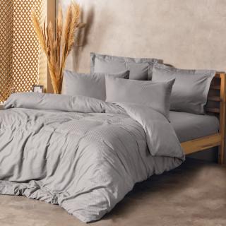 Lenjerie de pat ranforce, doua persoane, bumbac 100%, Cotton Box, Plaid - Gri