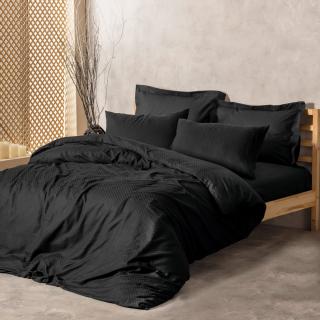 Lenjerie de pat ranforce, doua persoane, bumbac 100%, Cotton Box, Plaid - Negru
