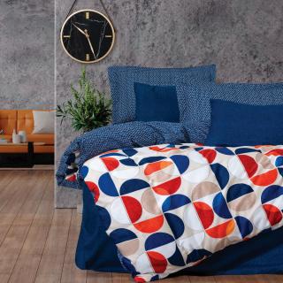 Lenjerie de pat ranforce, doua persoane, bumbac 100%, Cotton Box, Ring - Blue