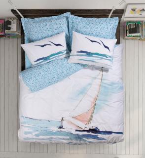 Lenjerie de pat ranforce, doua persoane, bumbac 100%, Cotton Box, Sail - Blue