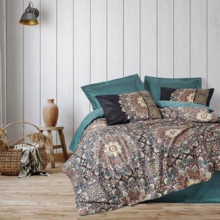 Lenjerie de pat satin, 6 piese, bumbac 100%, Cotton Box, Ornate - Petrol