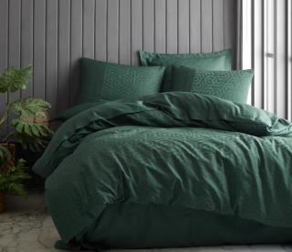 Lenjerie de pat satin jaquard, 6 piese, bumbac 100%, Cotton Box, Hexa - Green