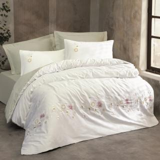 Lenjerie de pat satin premium brodata, 6 piese, bumbac 100%, Cotton Box, Jenika - Mint