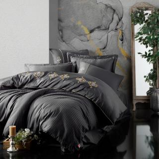 Lenjerie de pat satin premium brodata, 6 piese, bumbac 100%, Cotton Box, King - Anthracite