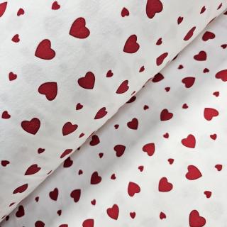 Material textil finet, 240cm, 100% bumbac, Alb cu inimioare