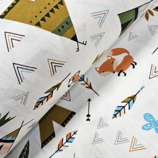 Material textil finet, 240cm, 100% bumbac, Alb cu vulpe