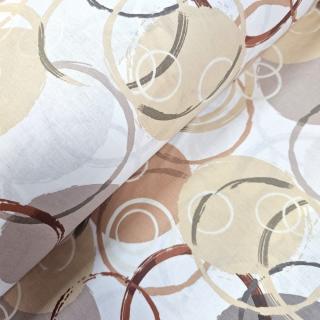 Material textil ranforce, 240cm, bumbac 100%, Alb cu cercuri si buline maron