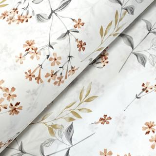 Material textil ranforce, 240cm, bumbac 100%, Alb cu floricele caramizii