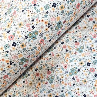 Material textil ranforce, 240cm, bumbac 100%, Alb cu floricele mici multicolore