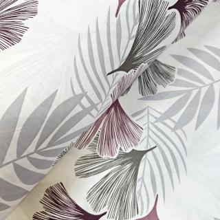 Material textil ranforce, 240cm, bumbac 100%, Alb cu gingo gri si mov