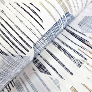 Material textil ranforce, 240cm, bumbac 100%, Alb cu hexagoane bleu