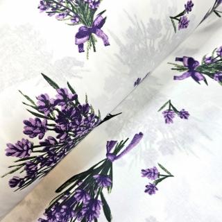 Material textil ranforce, 240cm, bumbac 100%, Alb cu lavanda