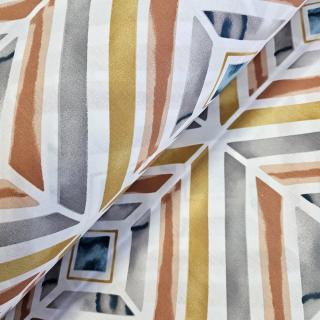 Material textil ranforce, 240cm, bumbac 100%, Alb cu romburi caramizii